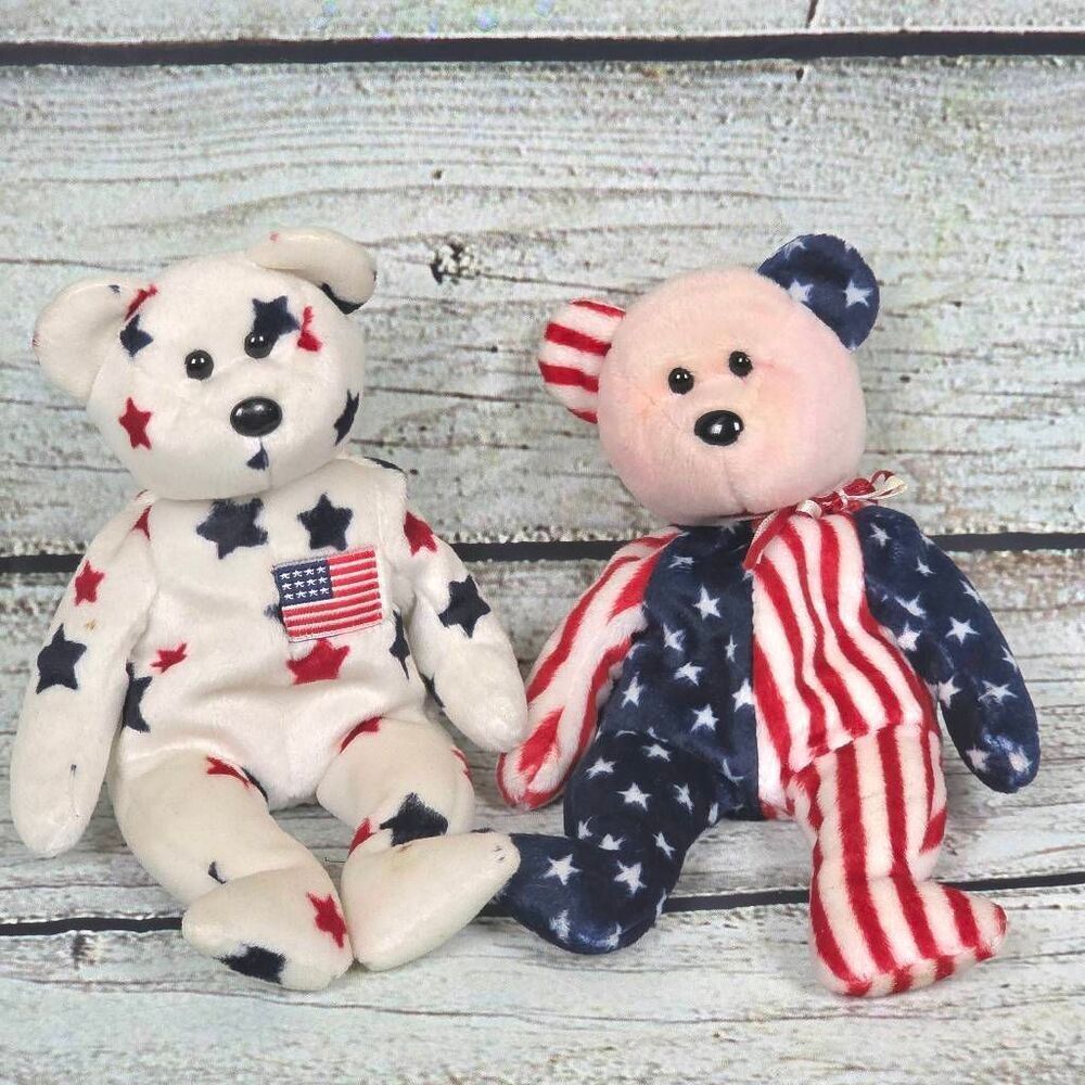 TY Beanie Baby Glory & Spangle Patriotic Bears Plush Lot